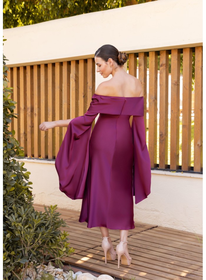 Midi dress bardot neckline with dropped sleeves