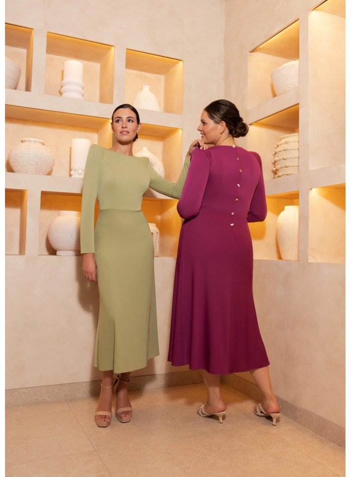 Elegant midi dress with waist cut and jewel...