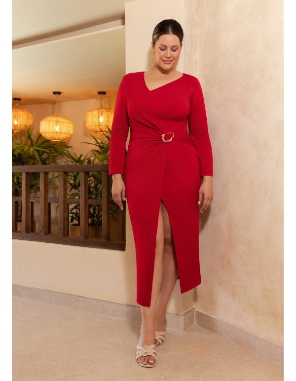 Robe midi à manches longues avec boucle à la taille 2