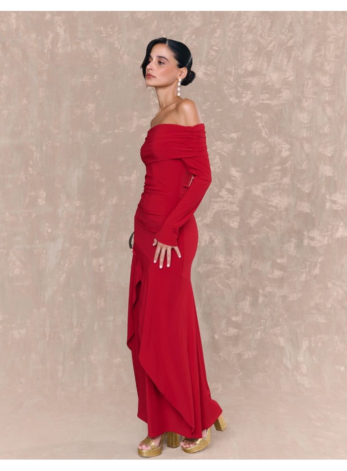 Robe d'invité longue avec encolure bateau et...