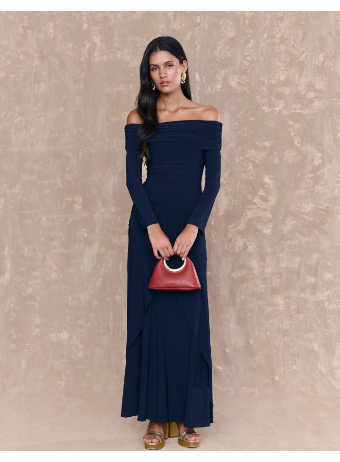 Vestido largo de invitada con manga larga y...