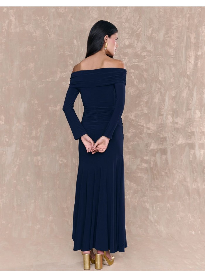 Vestido largo de invitada con manga larga y...