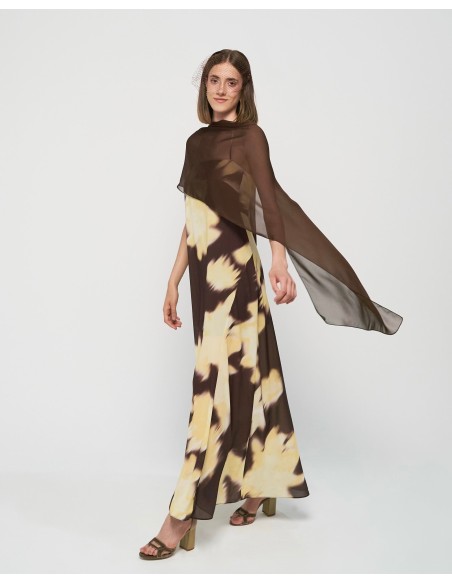 Chocolate brown long chiffon cape for wedding guests