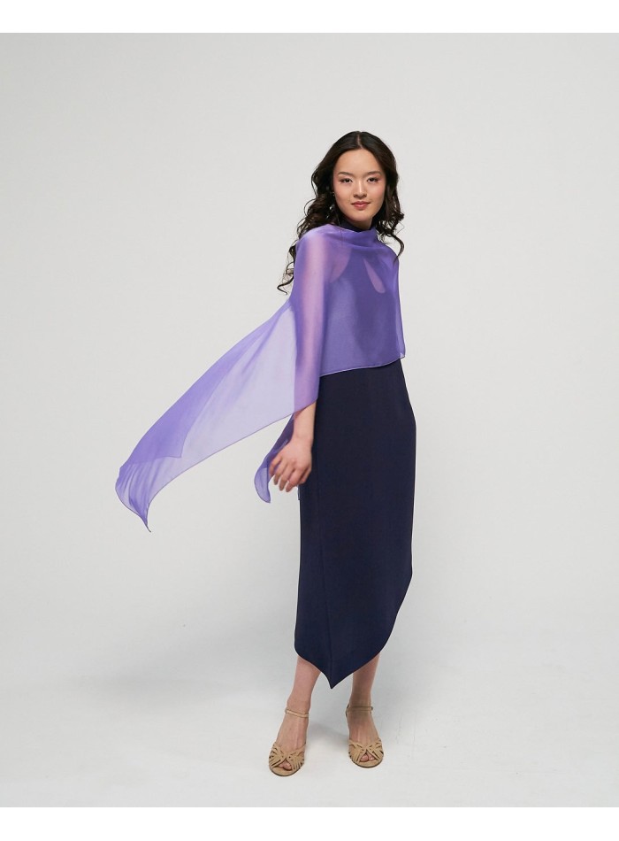 Long chiffon cape for wedding guests in lavender