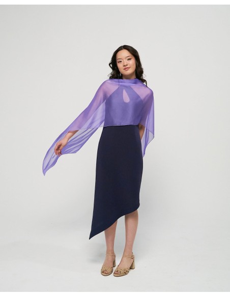 Long chiffon cape for wedding guests in lavender