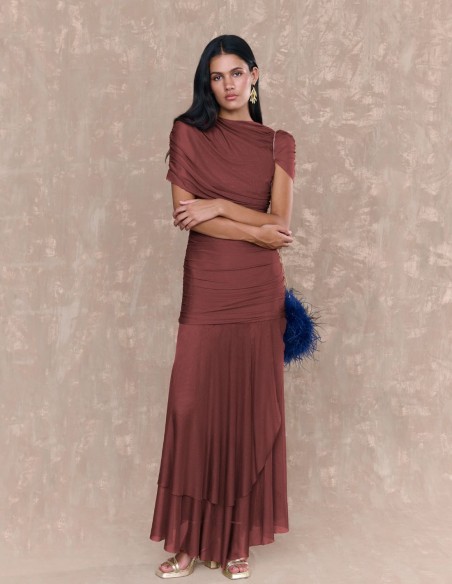 Robe longue en tulle avec encolure croisée