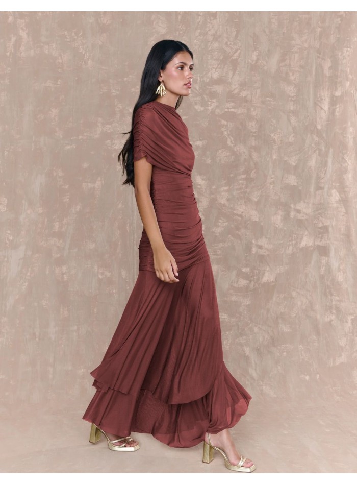 Long tulle dress with crossover neckline