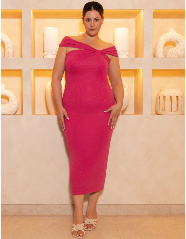 Midi dress with asymmetrical neckline and cape in lurex...