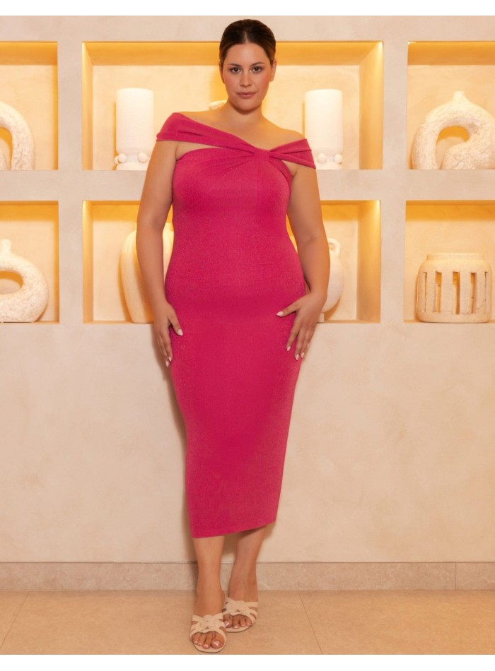 Midi dress with asymmetrical neckline and cape...