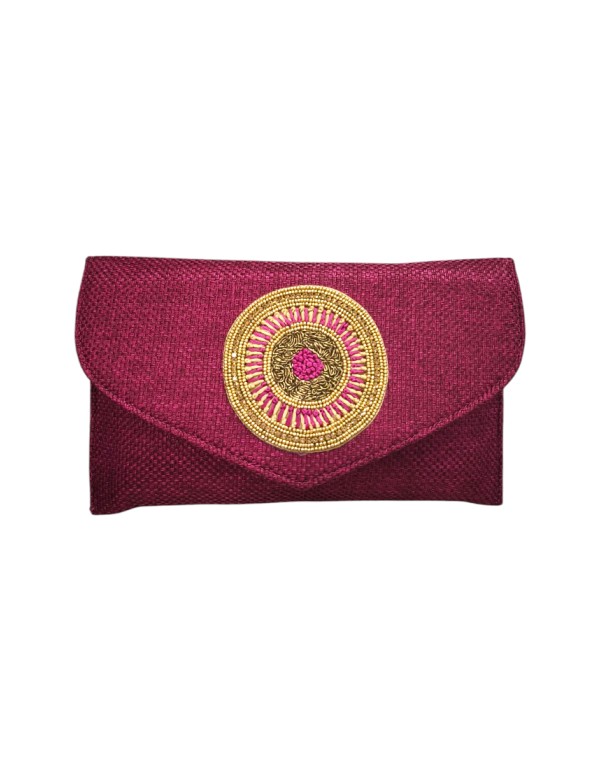 Jute wallet with brooch detail