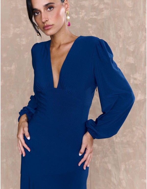 Robe midi bleu marine avec décolleté en V 2