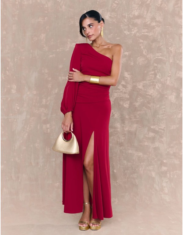 Red midi dress in silk knit