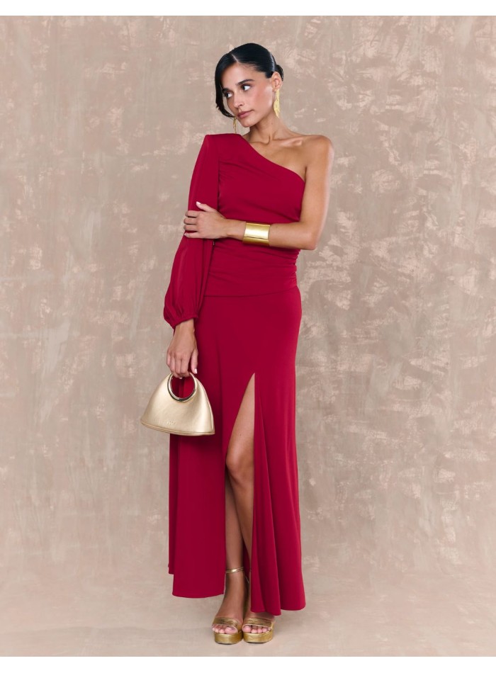 Red midi dress in silk knit