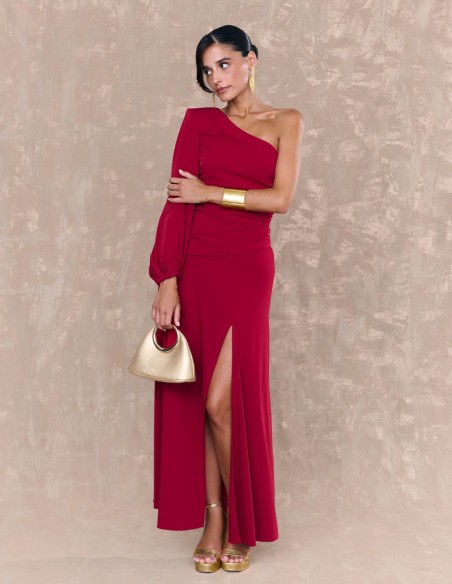 Vestido midi rojo en punto de seda