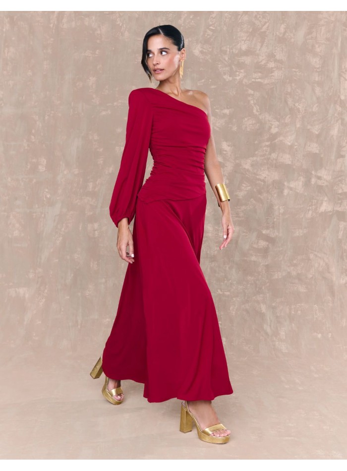 Red midi dress in silk knit