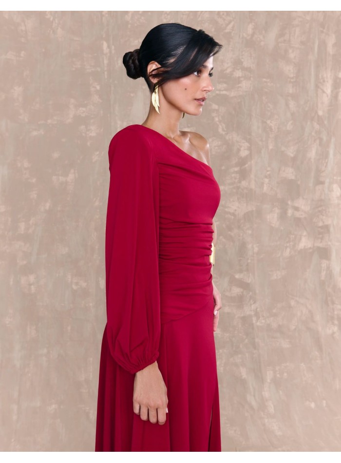 Vestido midi rojo en punto de seda