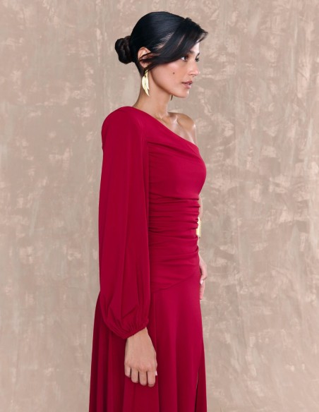 Red midi dress in silk knit