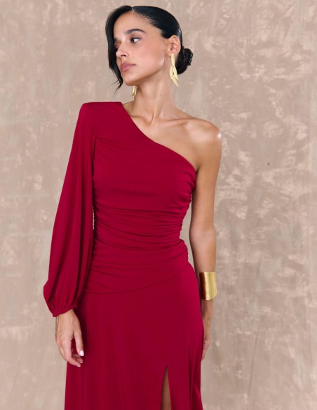 Robe midi rouge en maille de soie