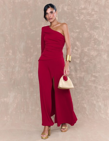 Robe midi rouge en maille de soie