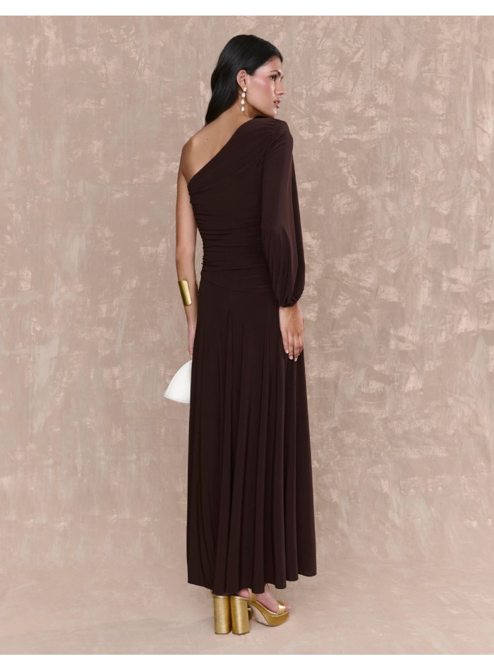 Vestido midi marrón de punto de seda