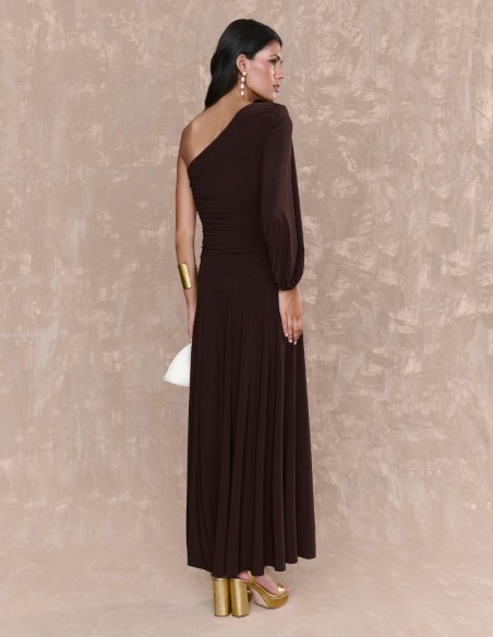 Robe midi en soie marron