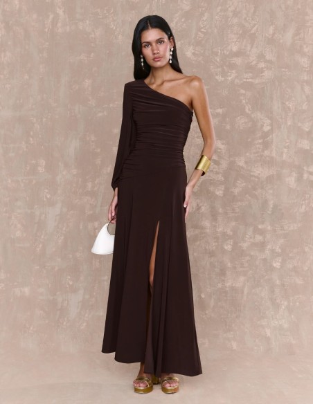Brown midi dress in silk knit