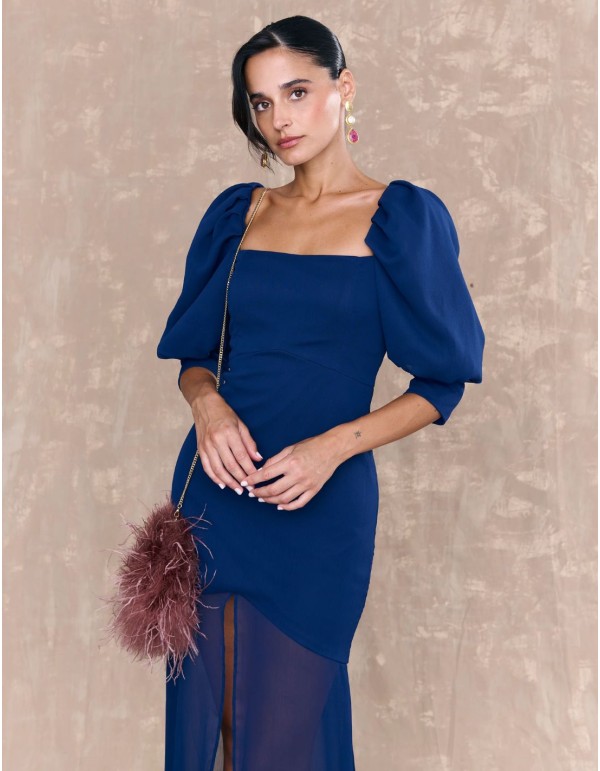 Robe midi en mousseline de soie bleu marine 2