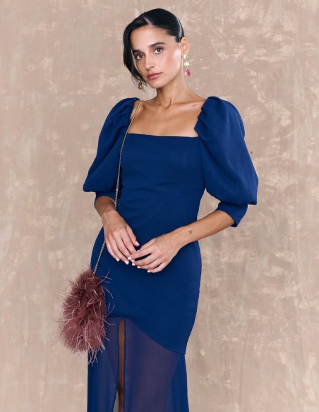 Navy blue chiffon midi dress