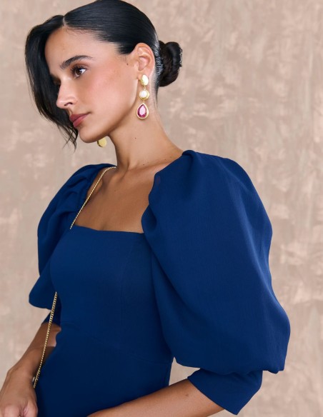 Vestido midi de gasa azul marino