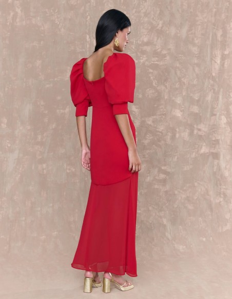 Vestido midi de gasa rojo con manga francesa