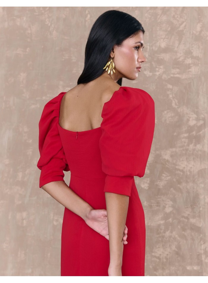 Vestido midi de gasa rojo con manga francesa