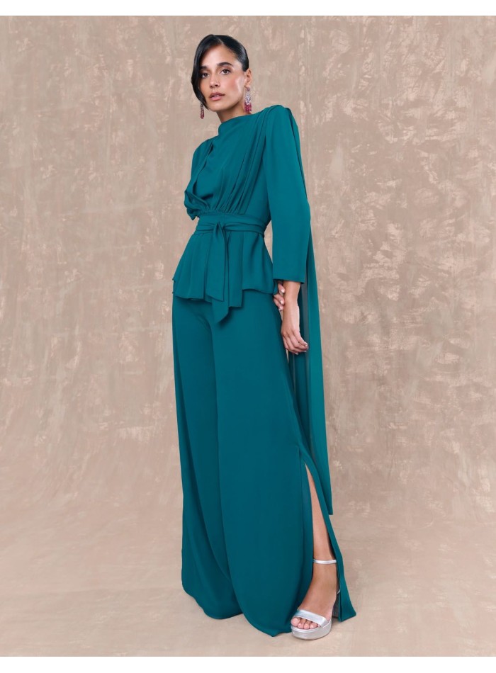 Pantalon à pattes d'éléphant de couleur pétrole