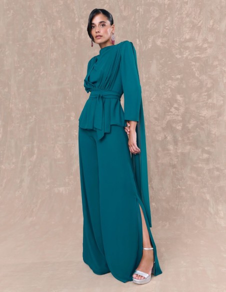 Pantalon à pattes d'éléphant de couleur pétrole