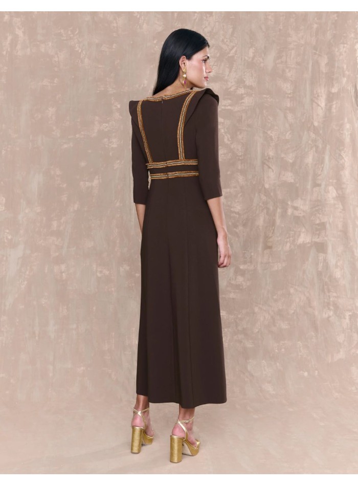 Midi dress with French sleeves and trimming motifs