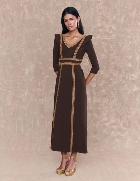Robe midi avec manches françaises et motifs de passementerie