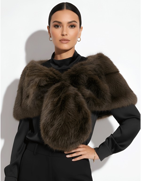 Brown short faux fur wrap for wedding guests