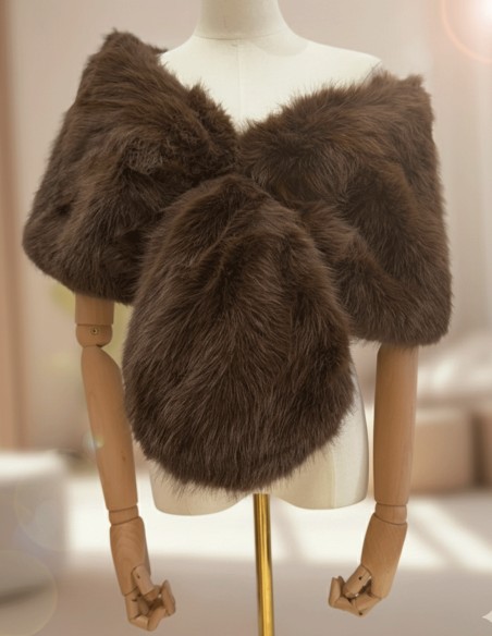 Brown short faux fur wrap for wedding guests