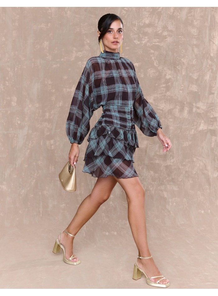 Robe courte en mousseline de soie imprimée à...