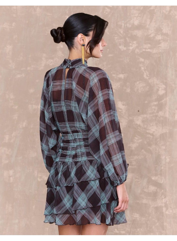 Robe courte en mousseline de soie imprimée à...