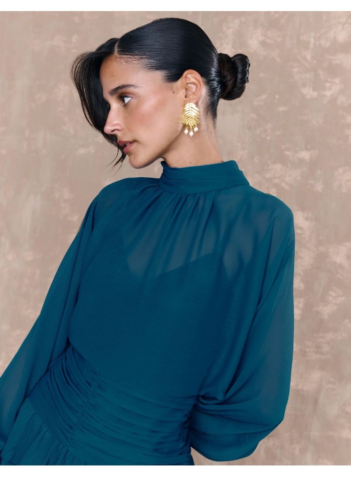 Robe courte en mousseline de soie bleue avec...