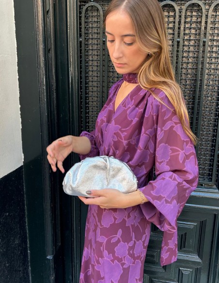 Pochette en cuir métallisé argenté