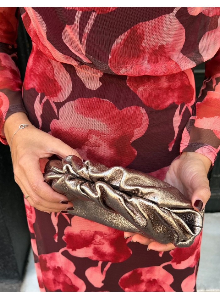 Metallic bronze leather clutch