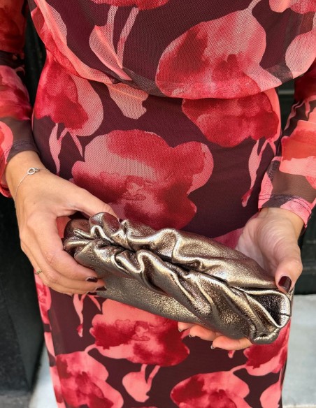 Metallic bronze leather clutch