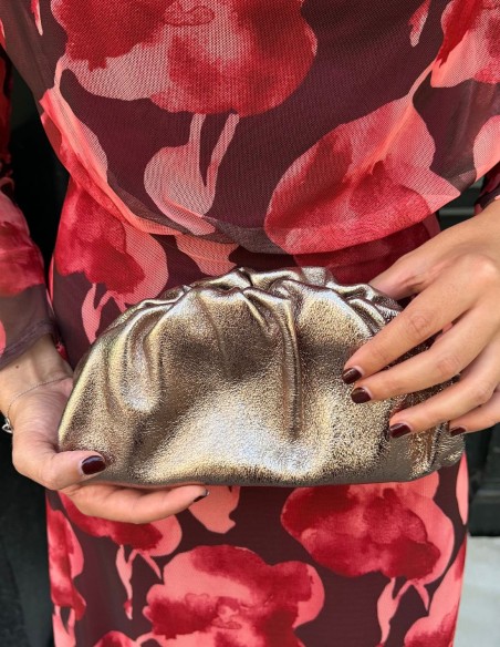 Metallic bronze leather clutch