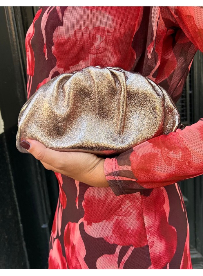 Metallic bronze leather clutch