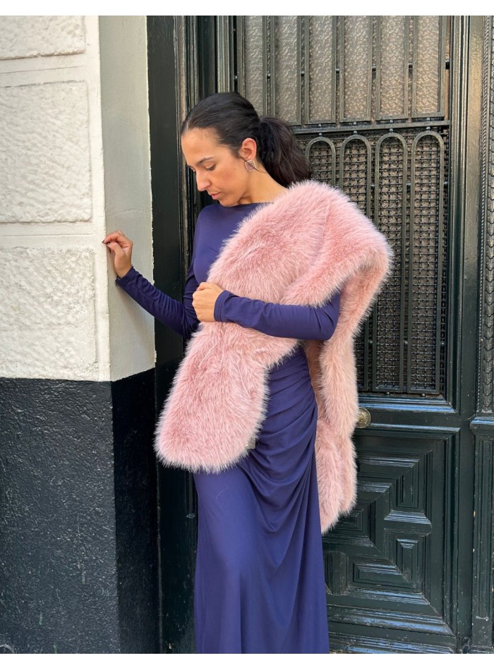 Long synthetic fur wrap for wedding guests -...