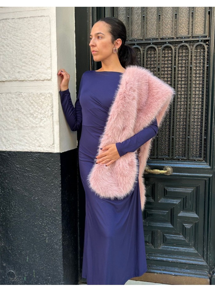 Long synthetic fur wrap for wedding guests -...