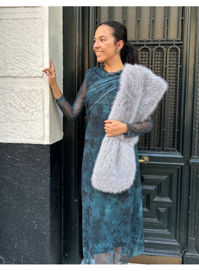 Long synthetic fur wrap for wedding guests -...