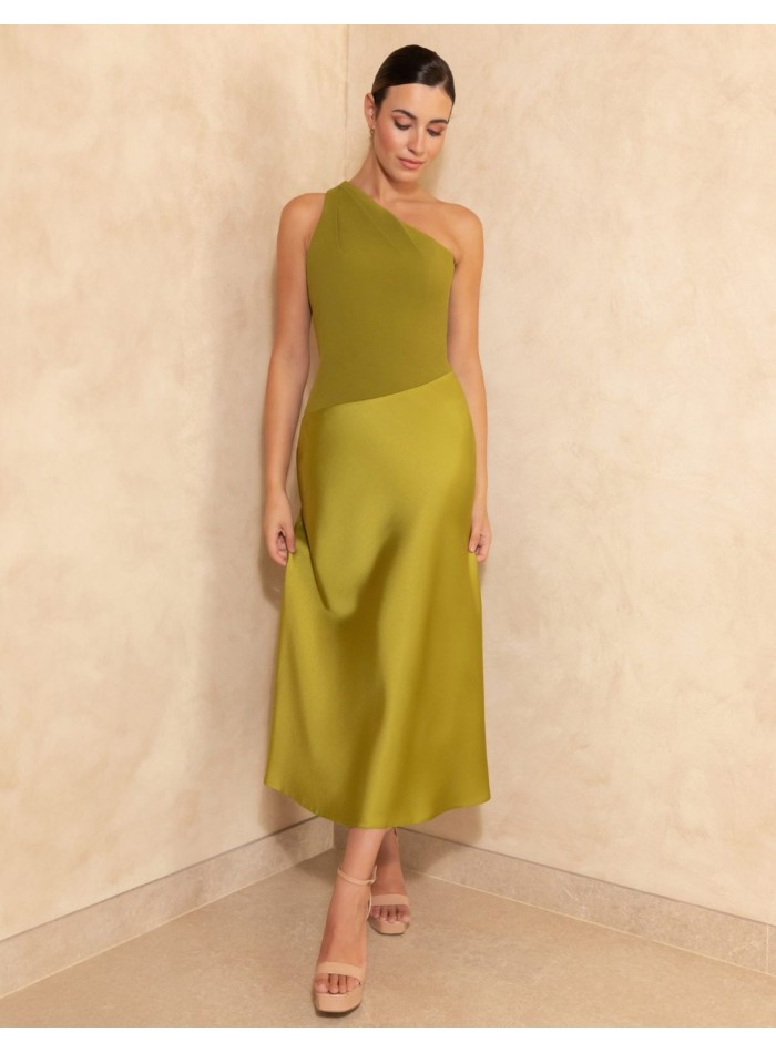 Robe midi en satin de crêpe avec encolure...