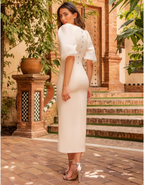 Robe midi ivoire à manches bouffantes 2